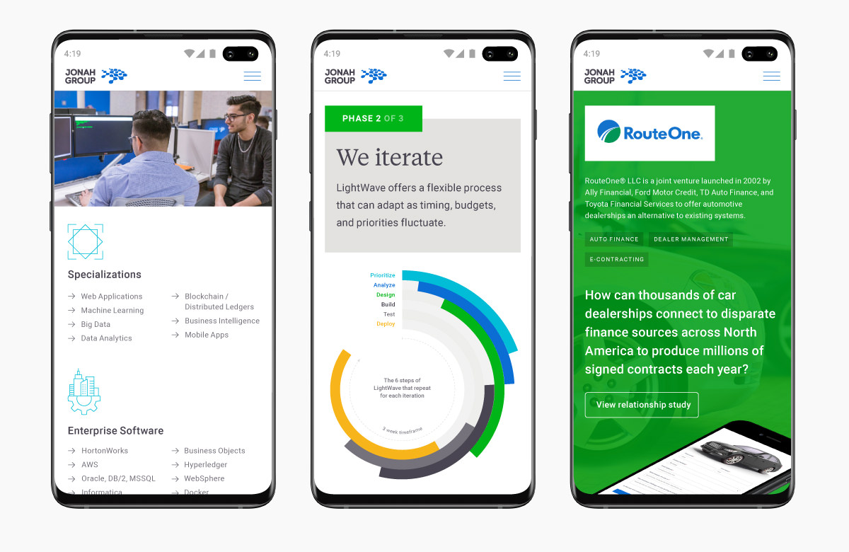 Responsive web design examples that showcase Jonah Group’s process and expertise